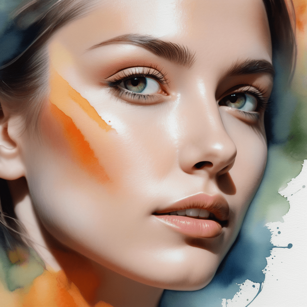 Portrait artistique d'une femme illustrant le respect de soi en amour, avec des couleurs douces et des touches aquarelles.