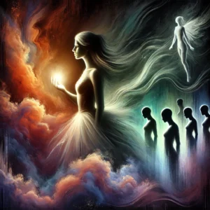 Femme debout, forte et sereine, entourée d’une lumière protectrice, symbolisant la résilience face au traitement silencieux manipulateur.