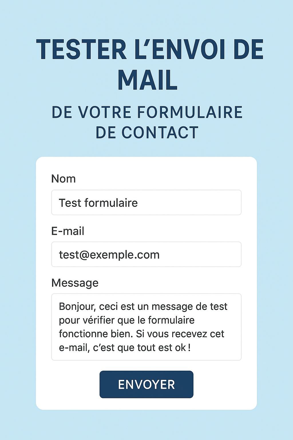 Exemple de message de test à envoyer depuis un formulaire de contact pour vérifier son bon fonctionnement