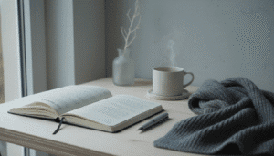 bureau épuré avec journal ouvert daté du 25 novembre 2025