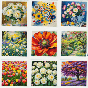 collage de peintures de fleurs colorées et paysages floraux
