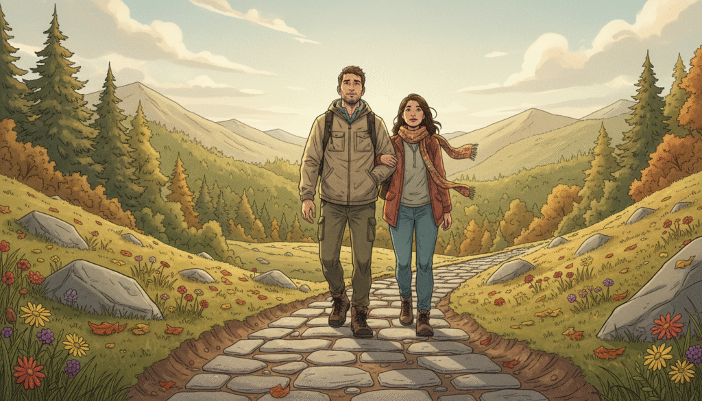 Un couple avance sur son chemin