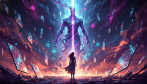 Un être éthéré émerge et illumine un paysage surréaliste.