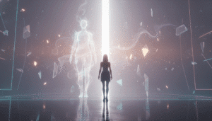 Silhouette d'une femme face à une lumière mystérieuse