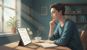 personne réfléchissant devant un tableau de croyances