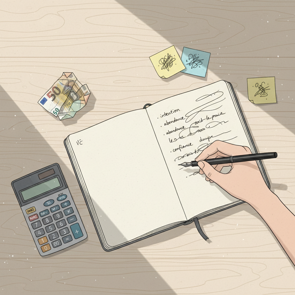 Bureau en bois avec carnet et accessoires