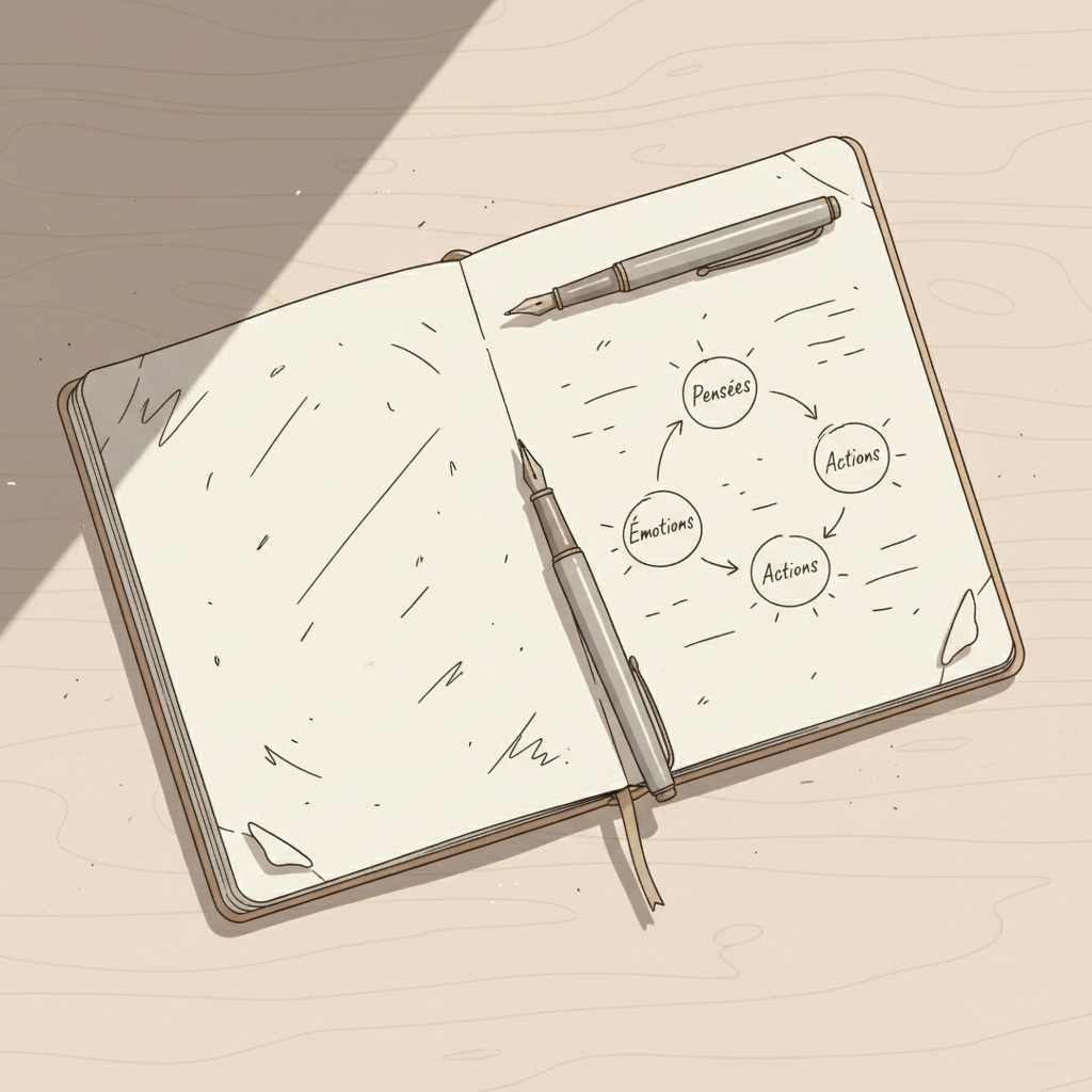 Notebook avec diagramme et scribbles