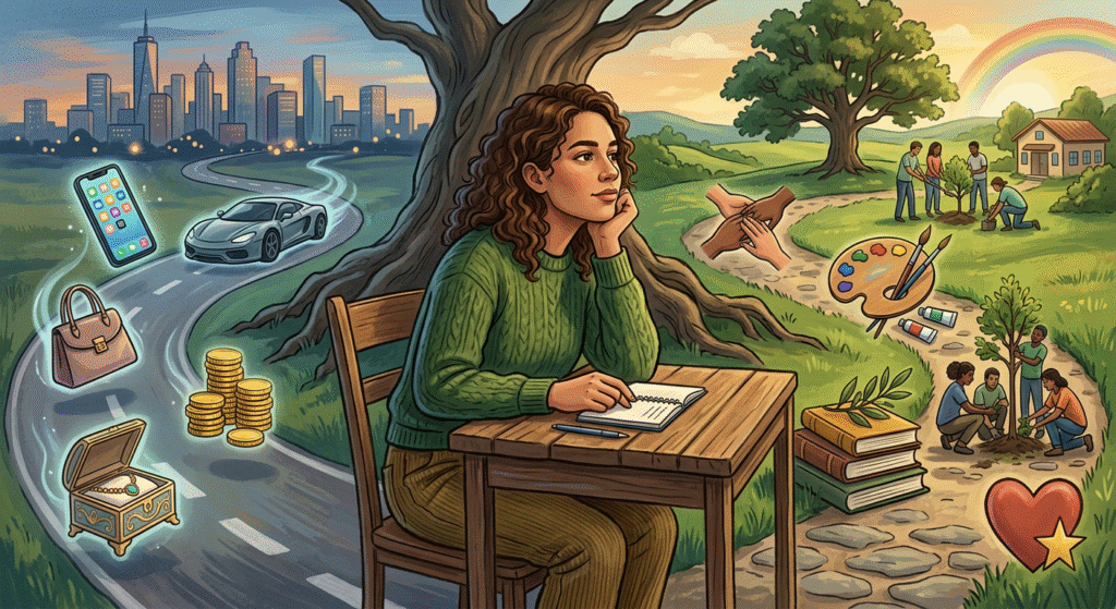 Personne assise à un bureau, regardant deux chemins se dérouler