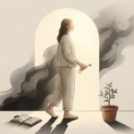 Illustration femme debout avec une clé dorée