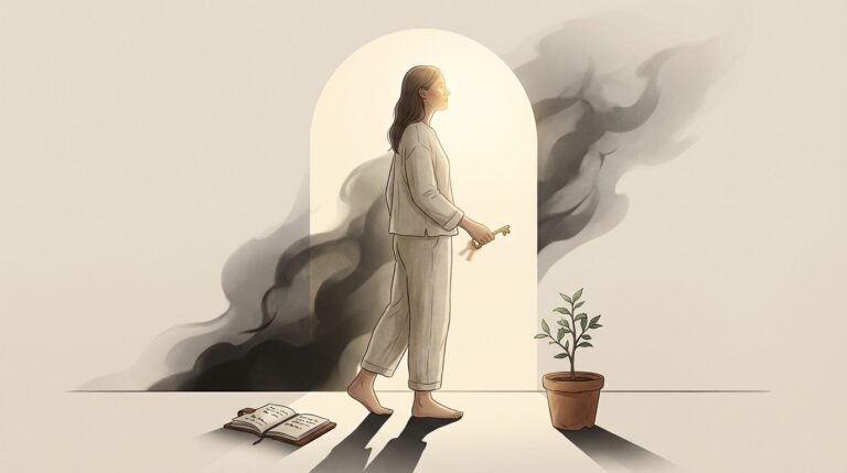 Illustration femme debout avec une clé dorée