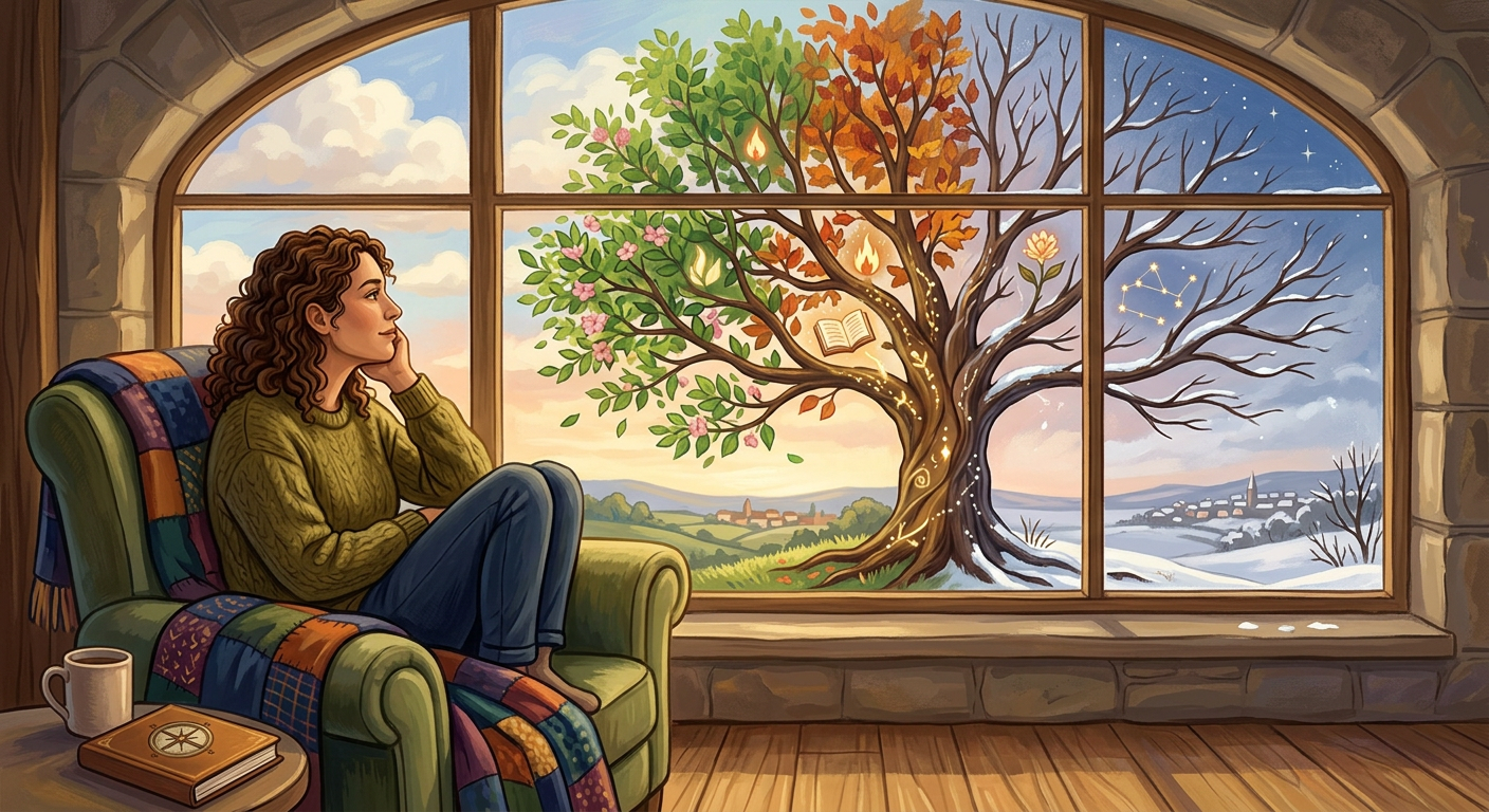 Personne observant un arbre évoluer au fil des saisons