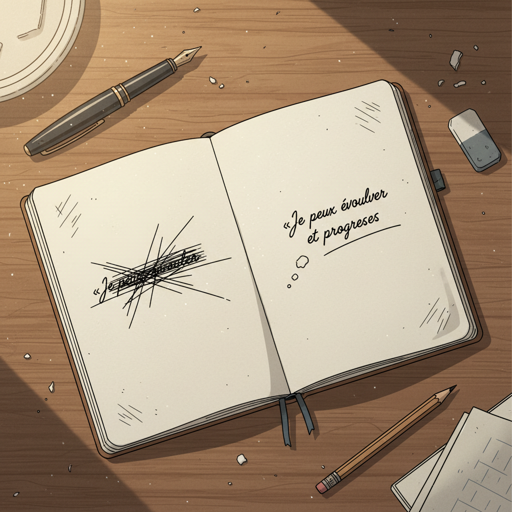 Notebook ouvert avec phrases écrites