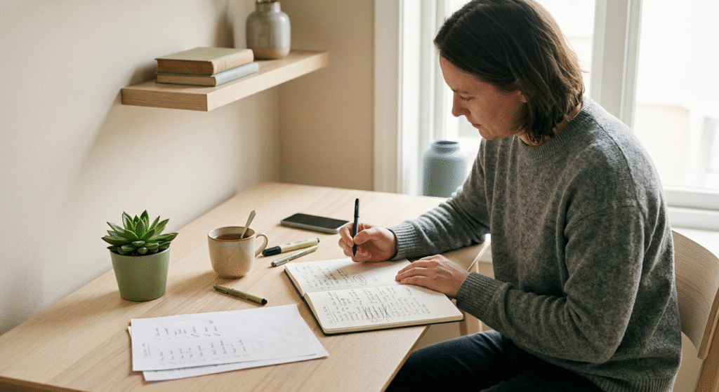 Personne concentration sur une liste dans un coin minimaliste