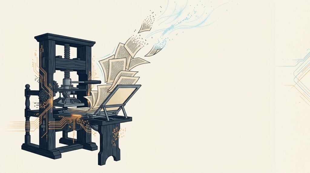 Presse de Gutenberg évoluant en circuits intégrés numériques