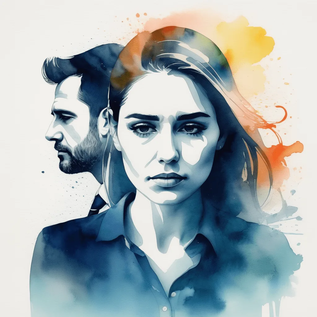 Portrait d'un homme et d'une femme regardant dans des directions opposées, symbolisant la tension émotionnelle dans une relation toxique.
