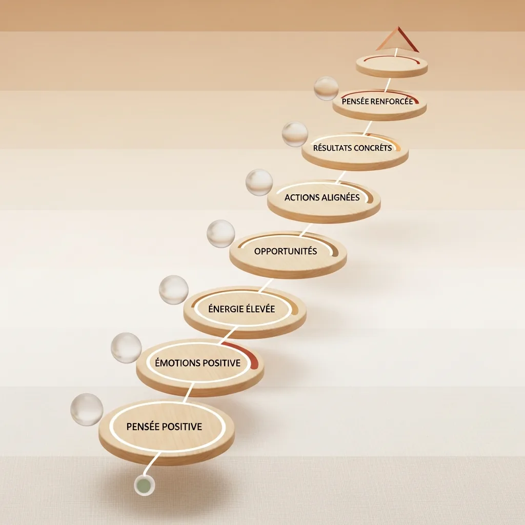 Illustration de la Loi de l'Attraction sous forme de spirale ascendante en style soft UI