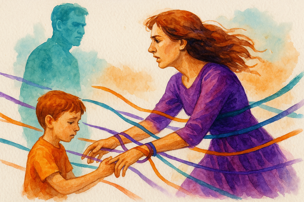 Essai 6 — femme et enfant rubans colorés