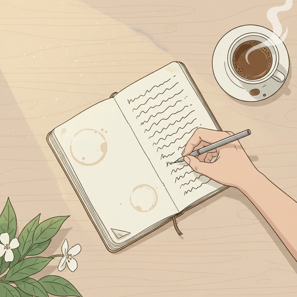 Main écrivant avec un stylo sur un carnet ouvert sur un bureau