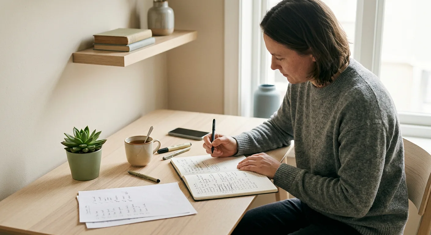 Personne concentration sur une liste dans un coin minimaliste
