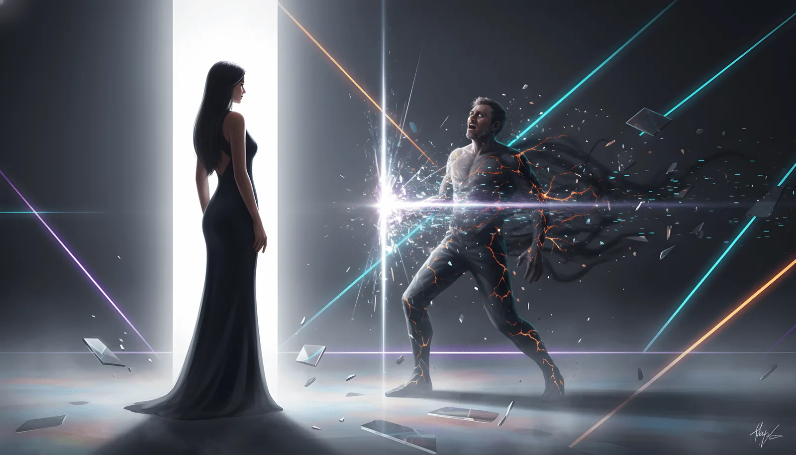 Une femme et un homme face à une rupture dimensionnelle.