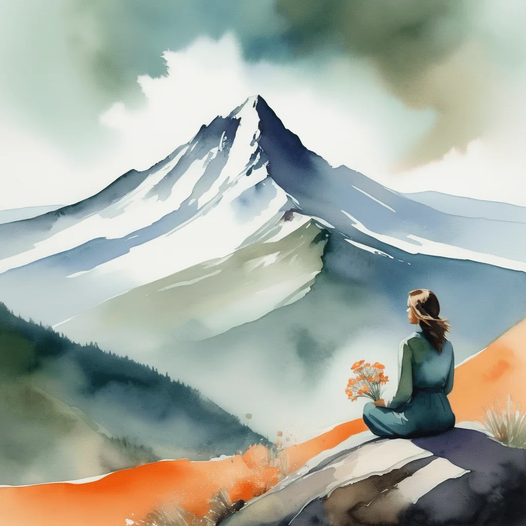 Femme méditant face à une montagne, symbolisant le respect de soi et la connexion intérieure dans l'amour.