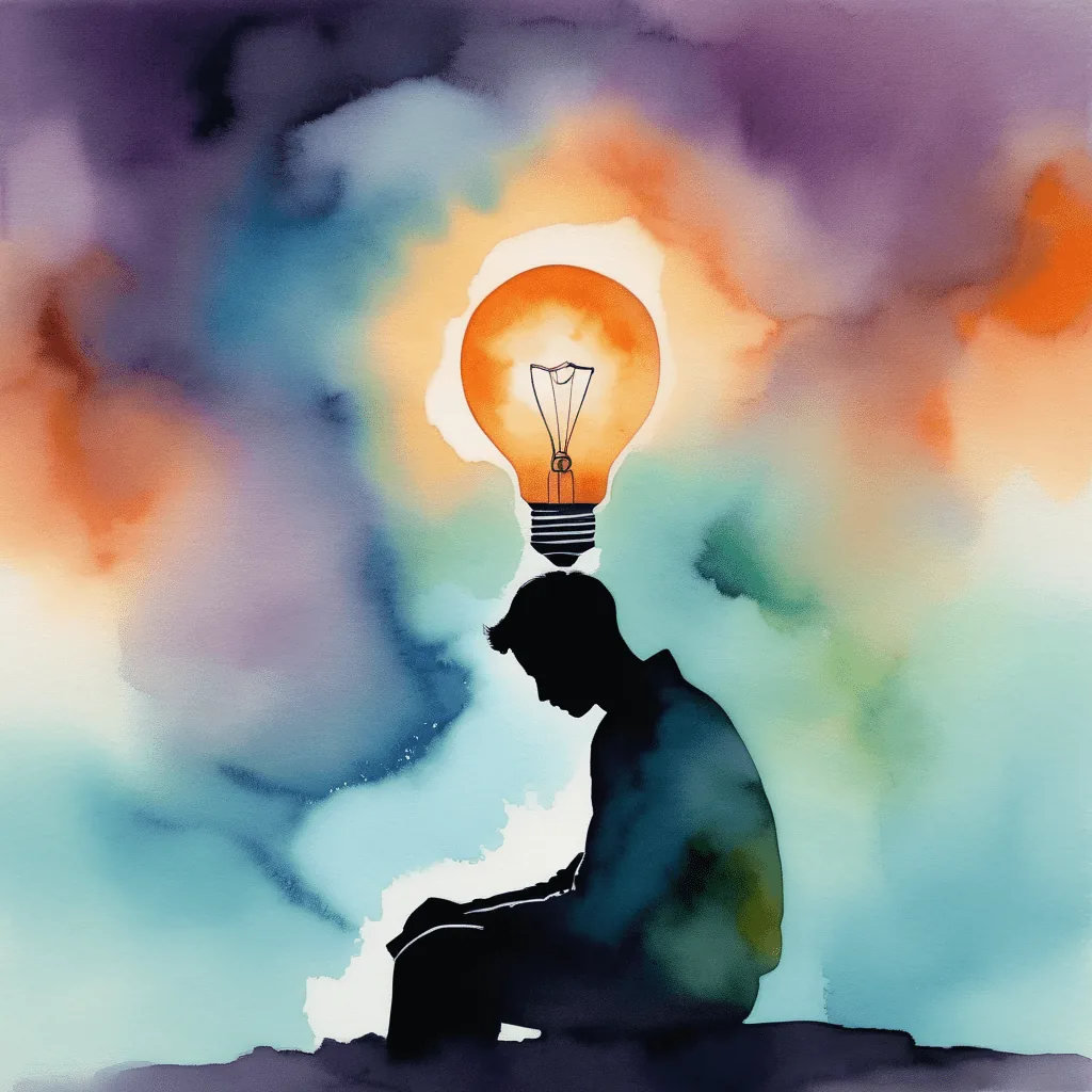Silhouette d'un homme penché avec une ampoule lumineuse au-dessus de sa tête, symbolisant une attitude de victimisation dans une relation manipulatrice.