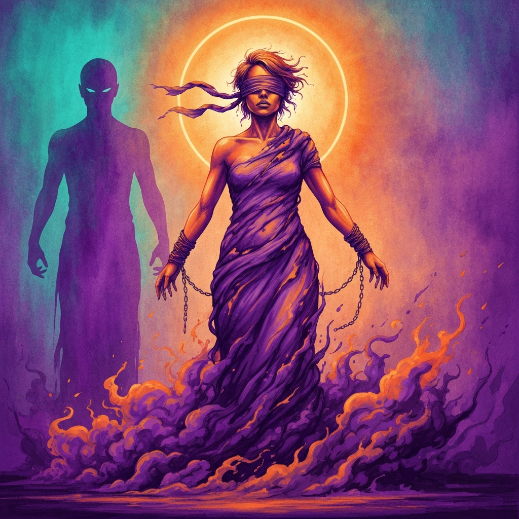 Femme dans la tourmente — violet et orange