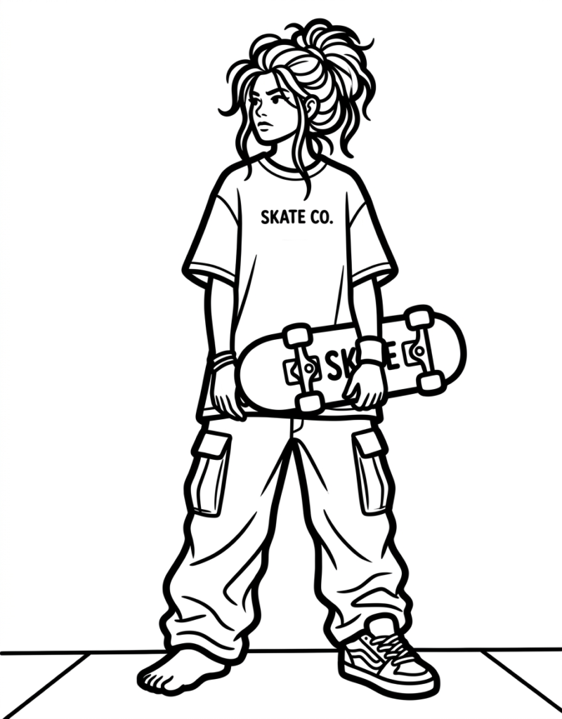 Coloriage style skateur années 90