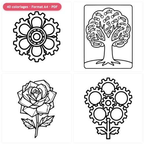 Pack coloriages Botanique Fantastique, grille aperçu format carré
