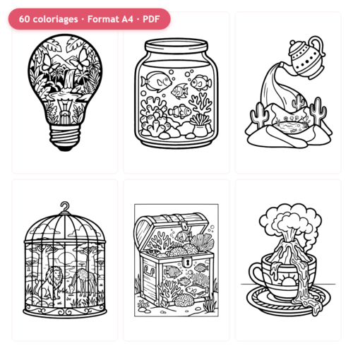 Pack 60 coloriages Micro Mondes - grille aperçu