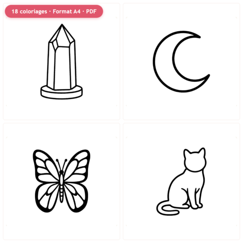 Pack coloriages Witchy Self Care, grille aperçu format carré