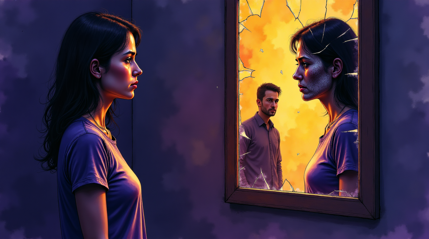 femme accablée par la culpabilité et l'épuisement émotionnel, un homme la manipule comme une marionnette dans un couple toxique