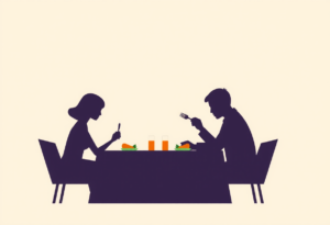 Illustration : il l'ignore, sa fourchette reste suspendue