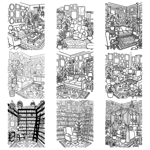 Pack 50 coloriages intérieurs maximalistes