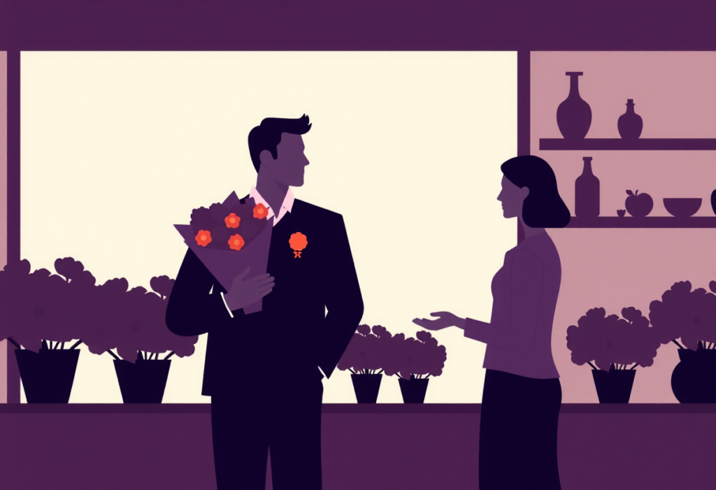 Illustration : il a pris le bouquet, elle reste mains vides