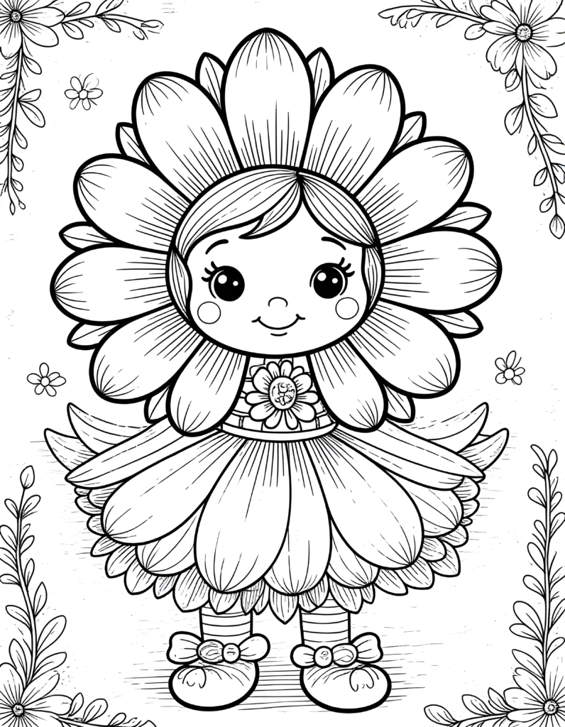 Coloriage dahlia en guirlande florale à imprimer