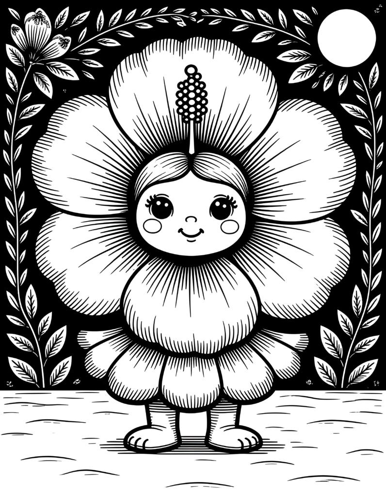Coloriage hibiscus au pistil proéminent à imprimer