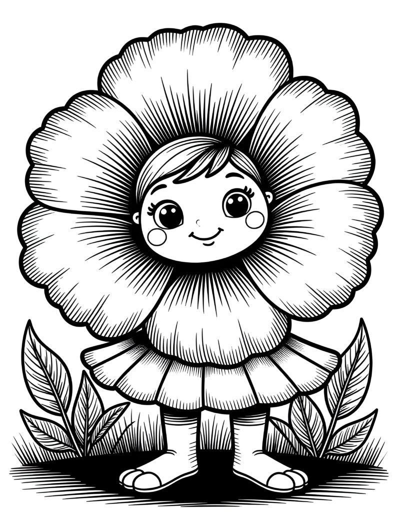 Coloriage fleur au décor végétal à imprimer