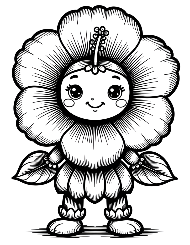 Coloriage hibiscus au pistil détaillé à imprimer