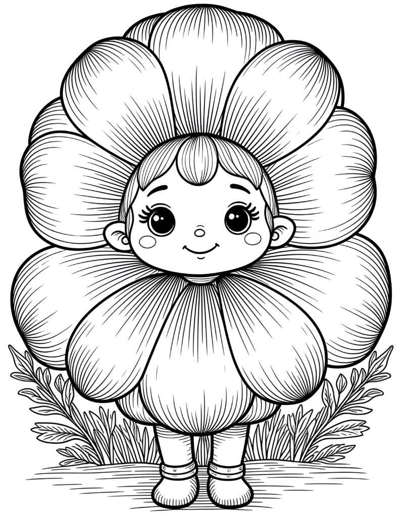 Coloriage fleur entourée d&rsquo;herbes à imprimer