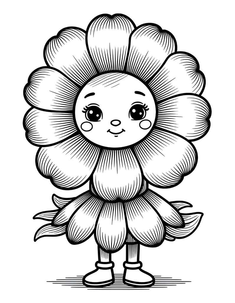 Coloriage fleur aux jambes-feuilles à imprimer