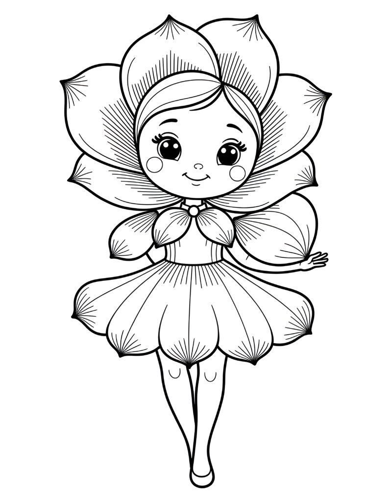 Coloriage fleur aux manches bouffantes à imprimer