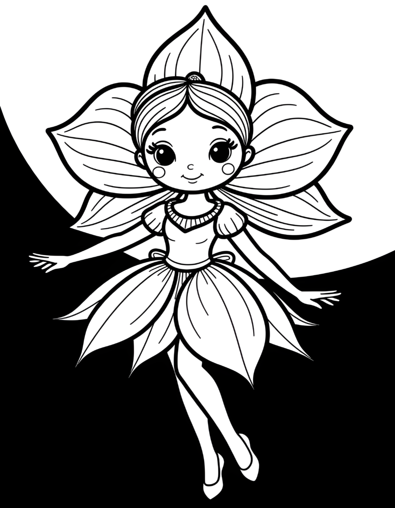 Coloriage fleur en jupe-pétales à imprimer