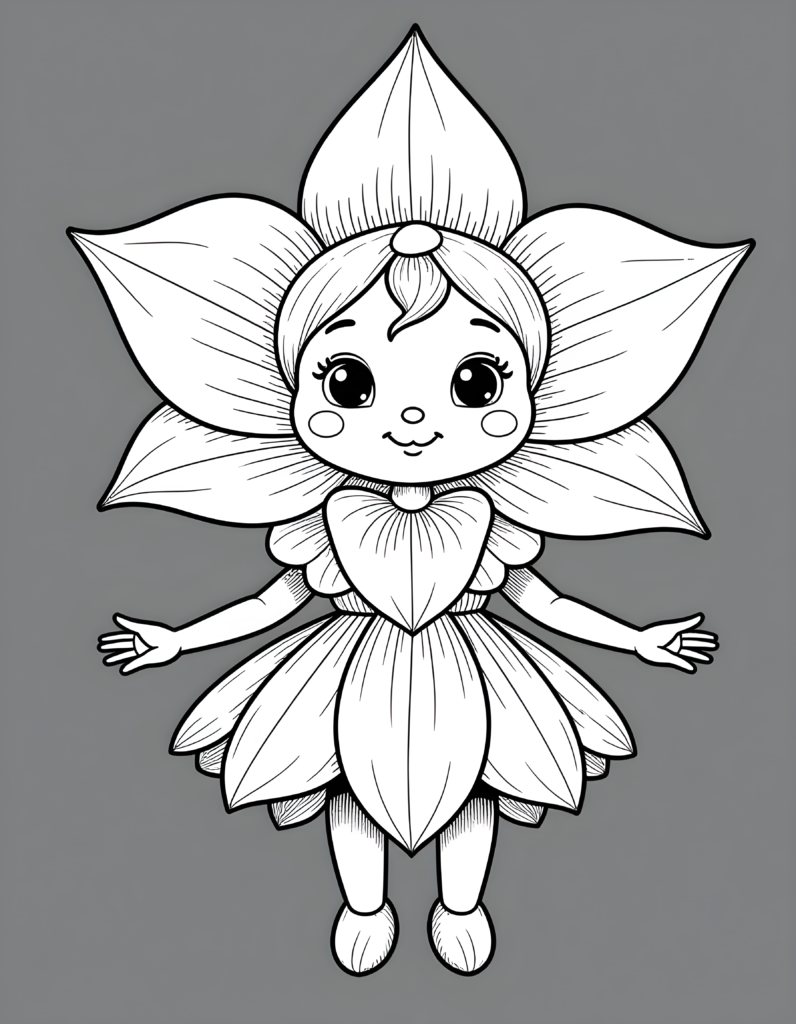 Coloriage fleur en robe évasée à imprimer
