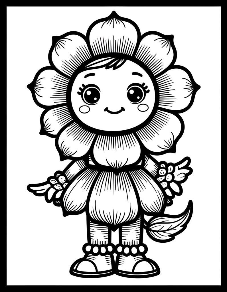 Coloriage fleur en robe fleurie à imprimer