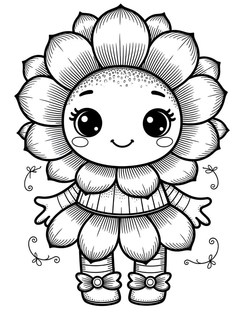 Coloriage fleur aux bottines nouées à imprimer
